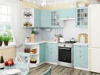 Небольшая угловая кухня в голубом и белом цвете Астрахань